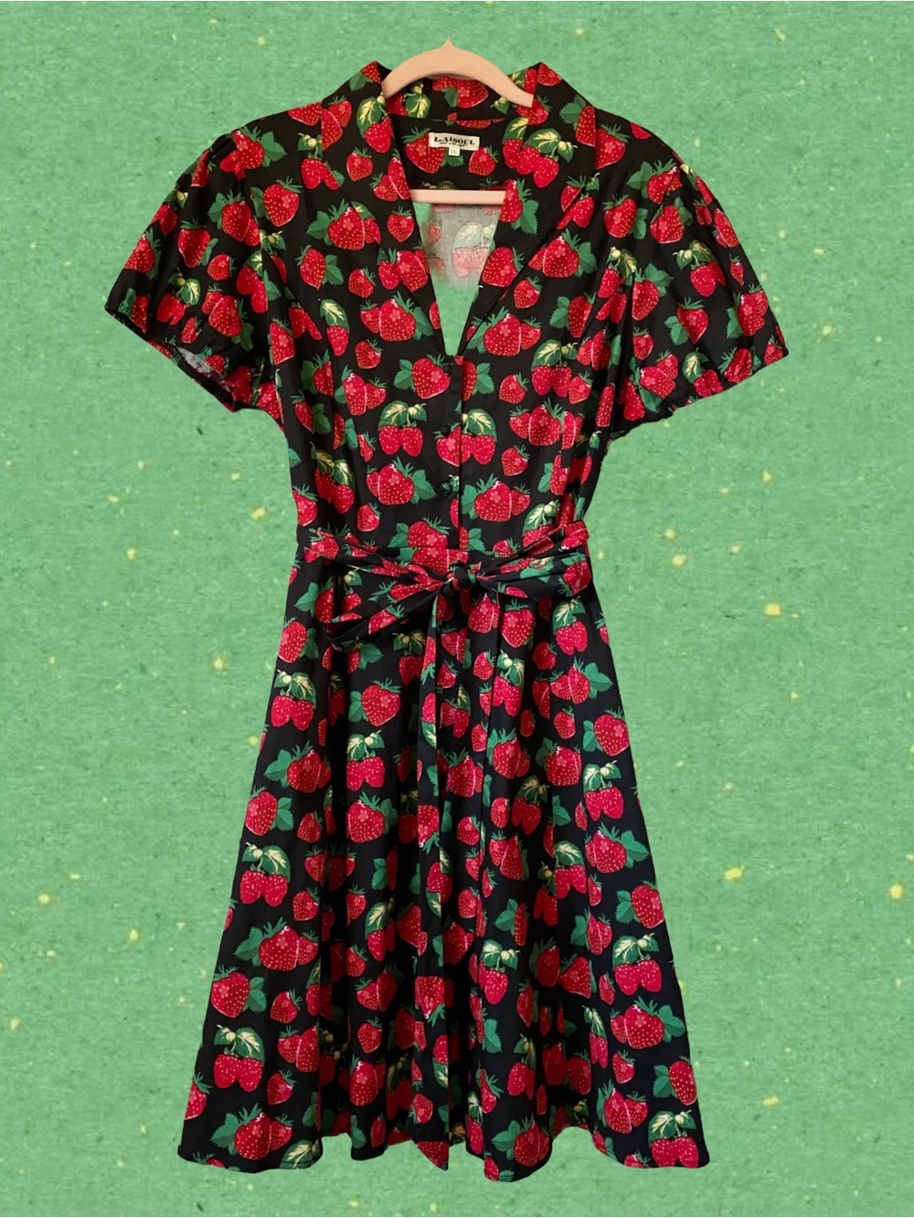Black Strawberry & Raspberry Print Pin Up Rockabilly Retro Style Swing Dress 2XL